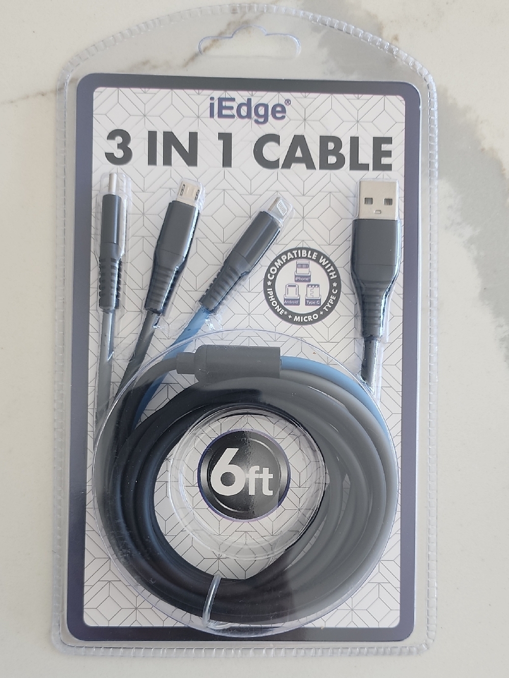 edge 3-in-1 6ft Charging Cable - Black